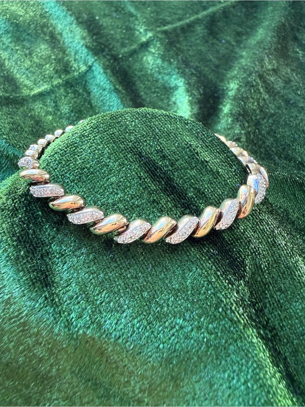 Vintage Two-Tone Sterling Silver .925 San Marco Link Bracelet CZ Accents